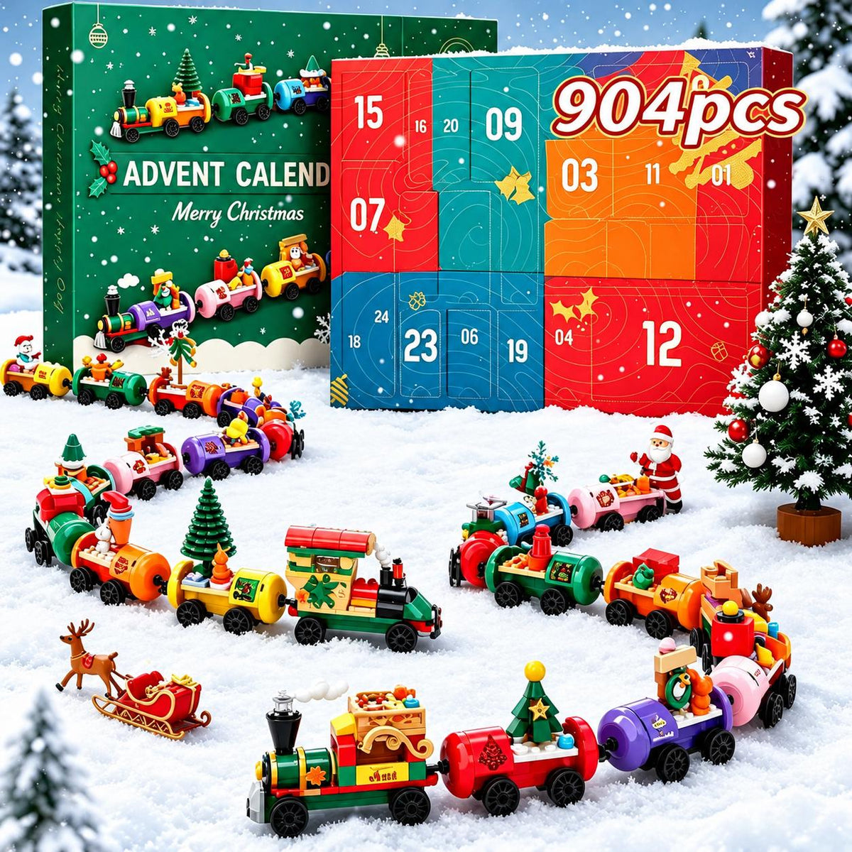 Christmas Train Building Block Advent Calendar 24‑Day Countdown Surprise Toy Set
