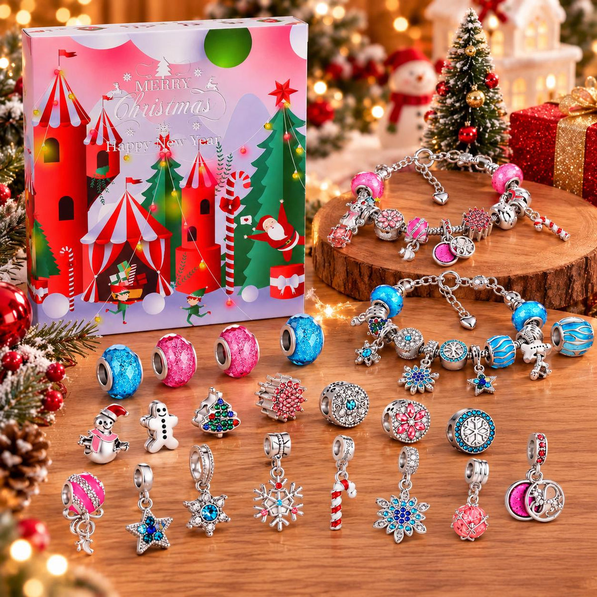 24 Day Christmas Charm Bracelet Advent Calendar DIY Jewelry Gift for Girls Women