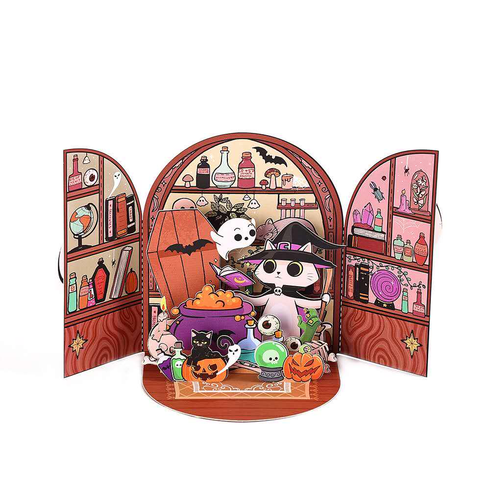 3D Pop-Up Halloween Card, Spooky Skull Pumpkin Scene (Digital Download)