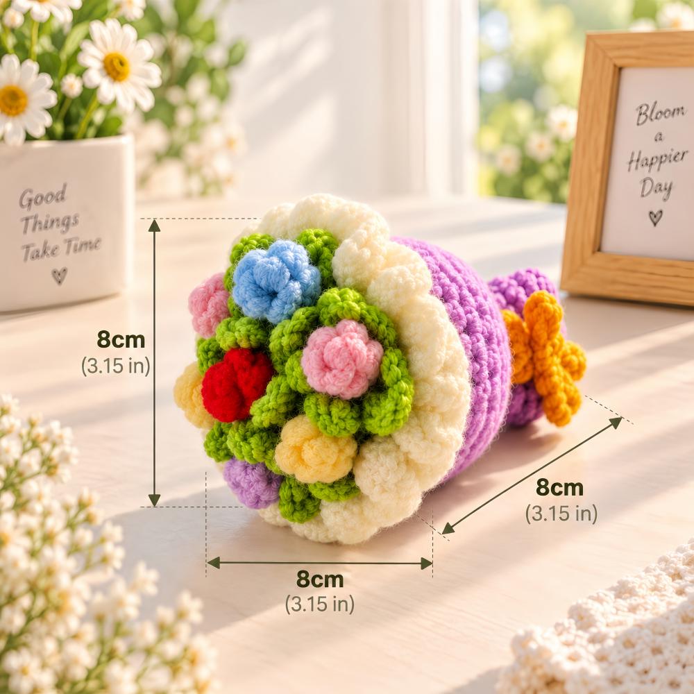 Hand Crocheted Mini Rose Bouquet Handmade Yarn Flower Tabletop Home Ornament Decor