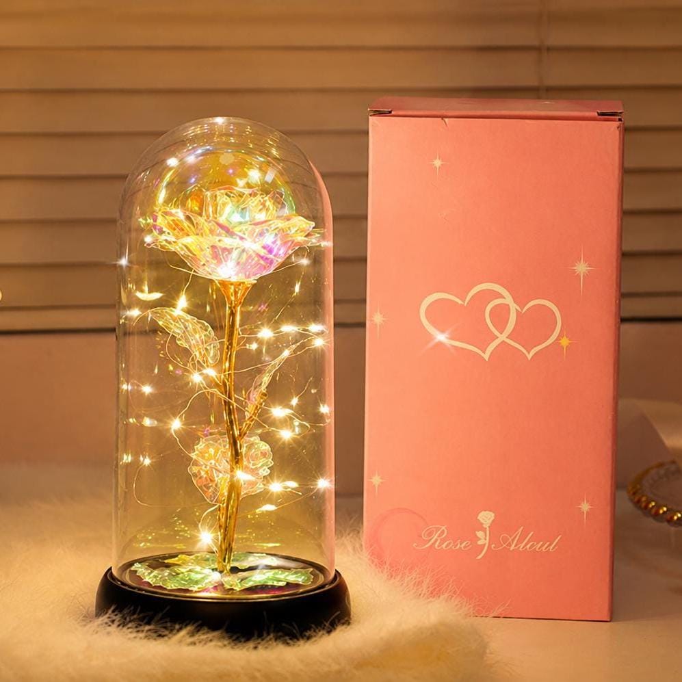 Acrylic Dome, LED Fairy Lights, Gold Metal Stem, Plastic Base, Battery Box