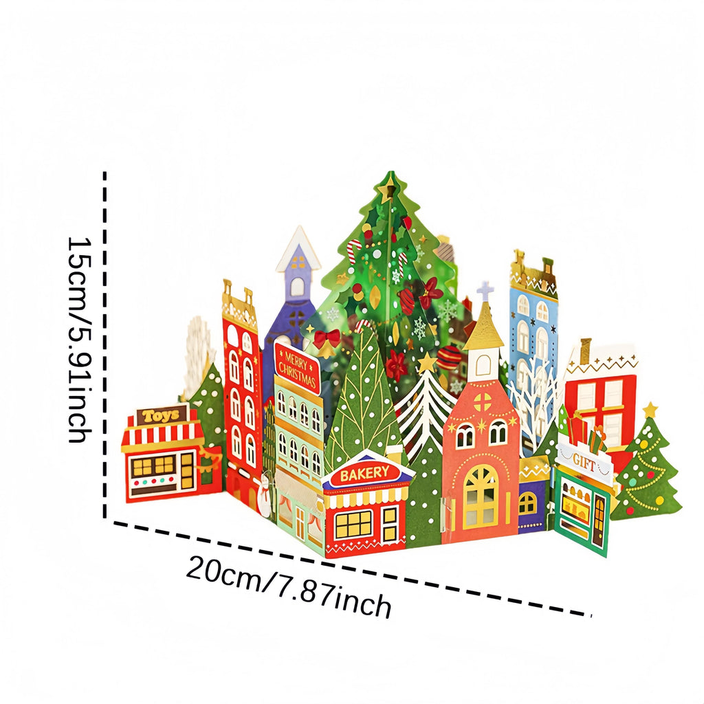 3D Pop Up Christmas Card, Foil Christmas Village, Festive Paper Art, Luxury Holiday Greeting