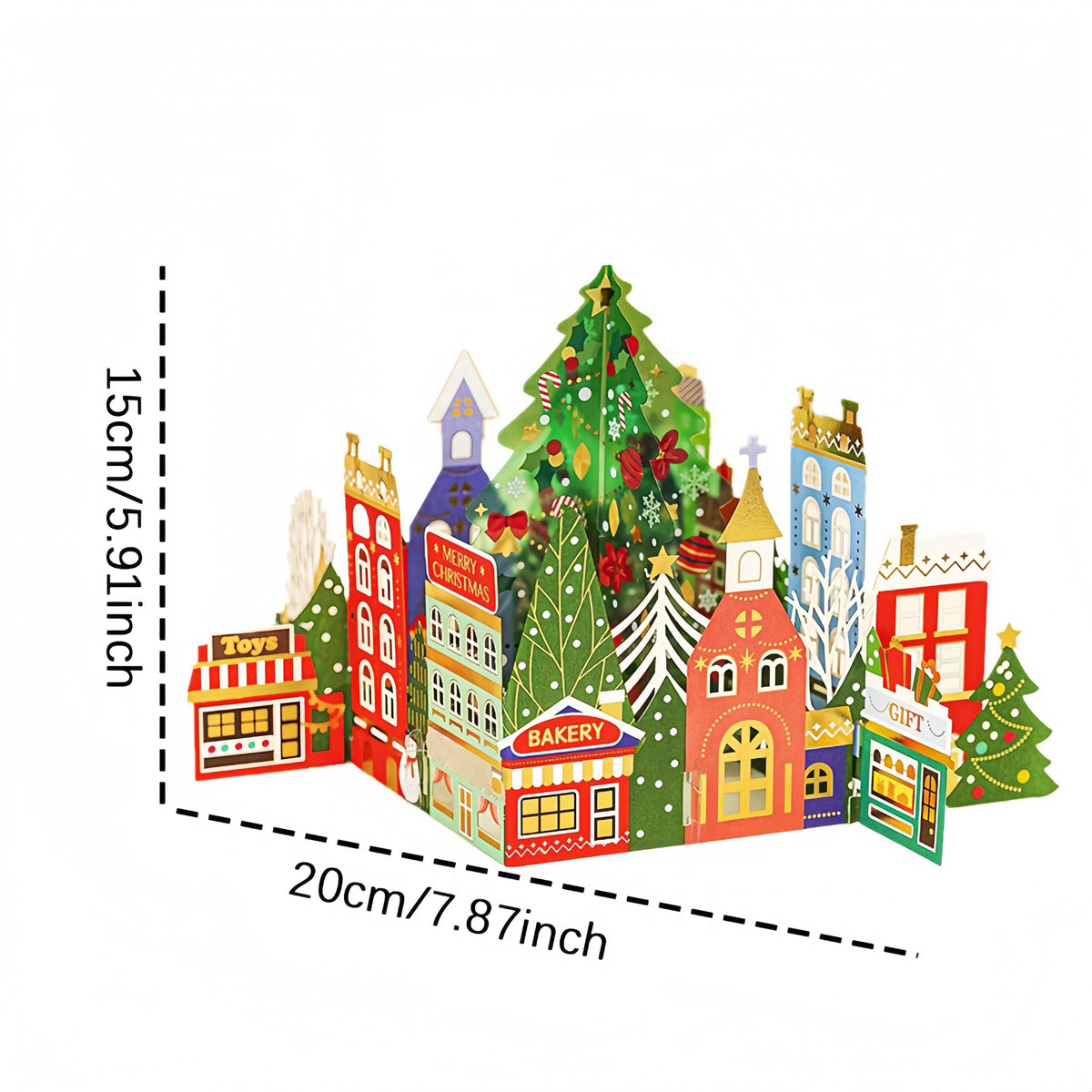 3D Pop Up Christmas Card, Foil Christmas Village, Festive Paper Art, Luxury Holiday Greeting
