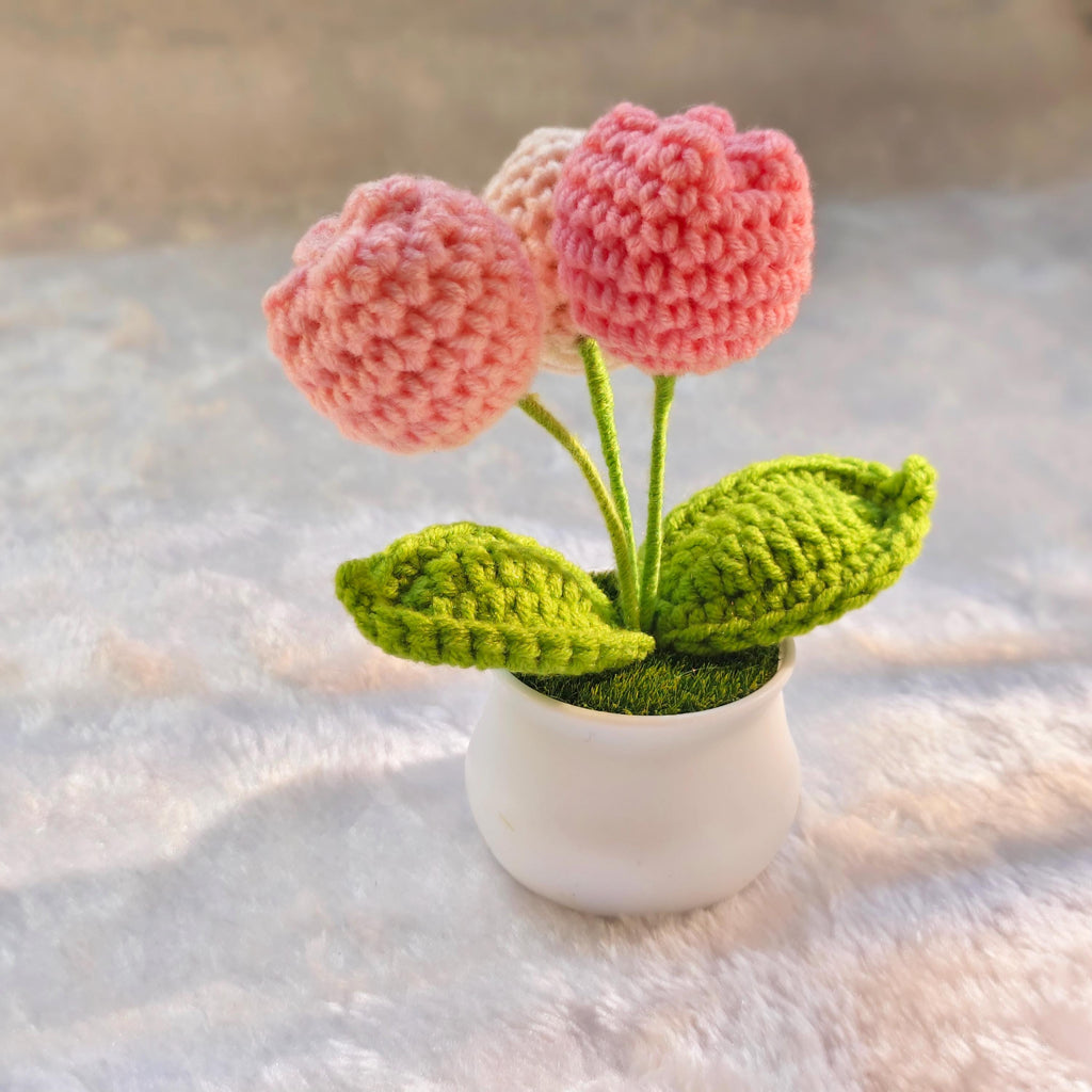 Handmade Crochet Potted Flowers, Tulips, Carnation, Heart, Christmas Tree Home Decor