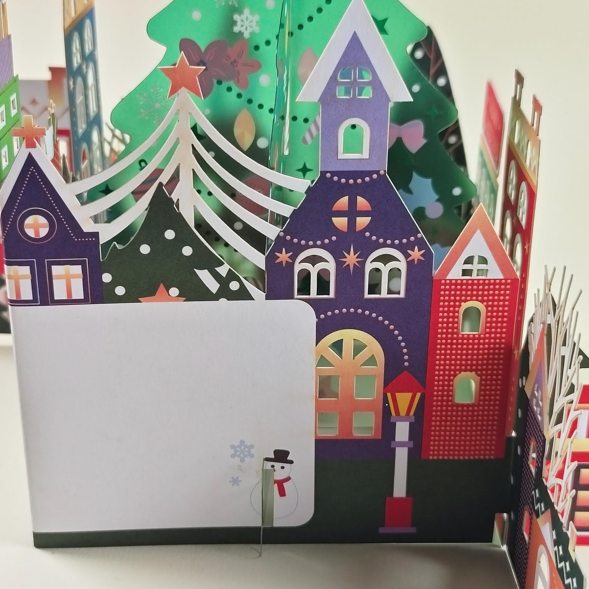 3D Christmas Village Pop Up Card with Festive Tree and Colourful Paper Houses