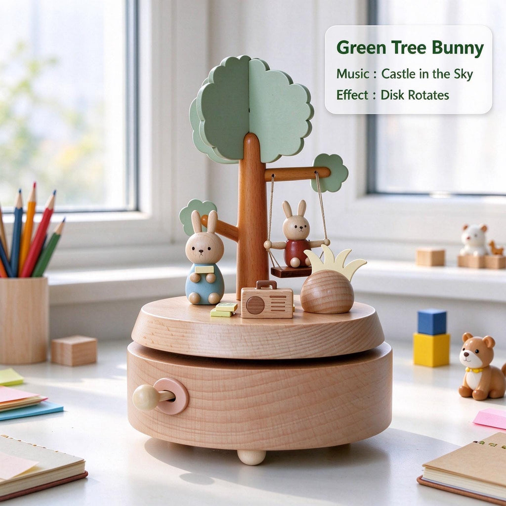 Wooden Music Box Rotating Carousel Handmade Keepsake Kids Gift