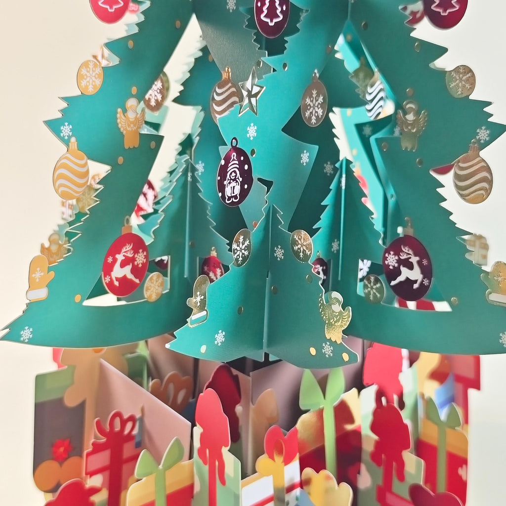 3D Standing Christmas Tree Card with Fold Out Message, Festive Paper Decoration