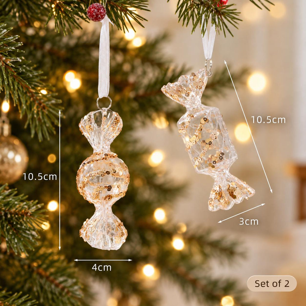 Crystal Look Christmas Ornaments, Acrylic Snowflakes, Icicles and Gold Hanging Decorations for Festive Trees
