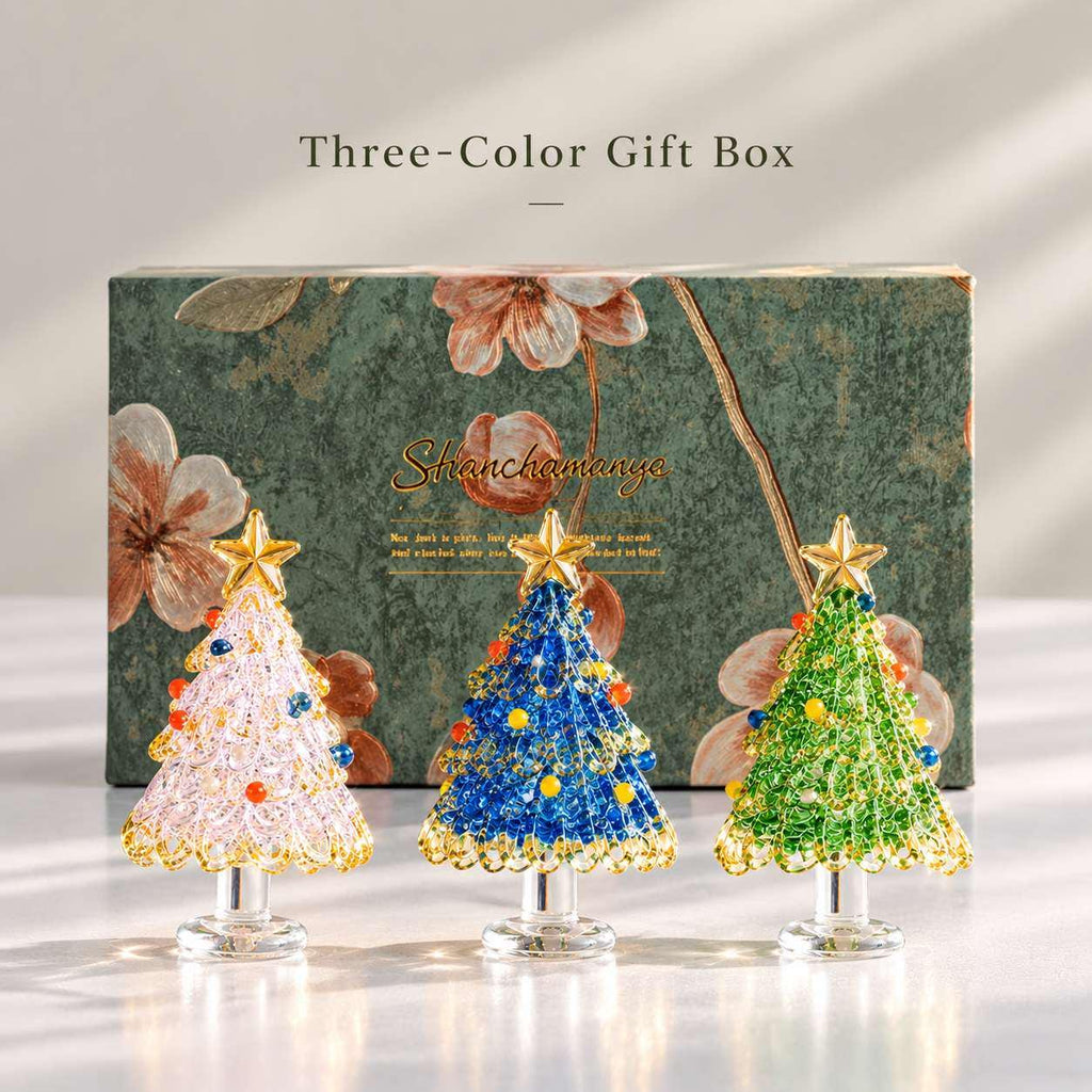Handmade Glass Christmas Tree Figurine Gift for Holiday Decor Desktop Table Ornament