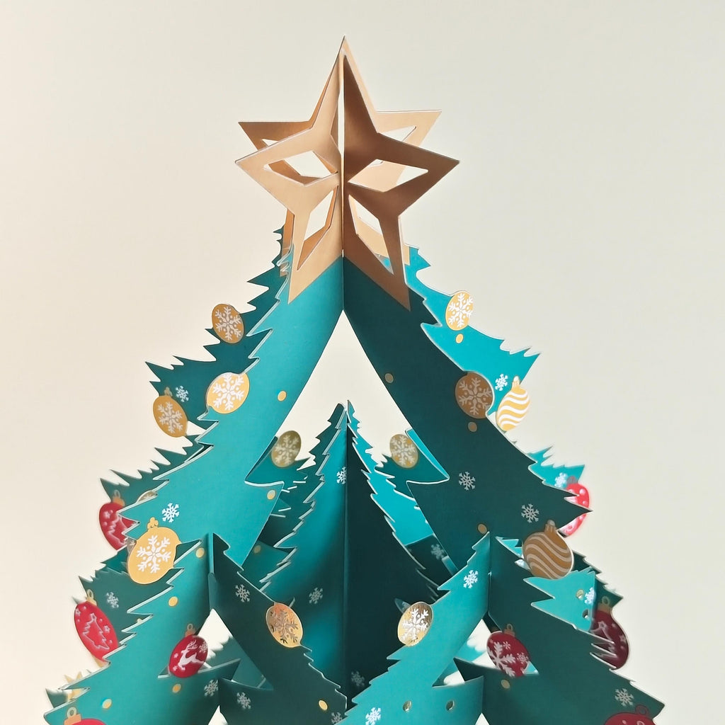 3D Standing Christmas Tree Card with Fold Out Message, Festive Paper Decoration
