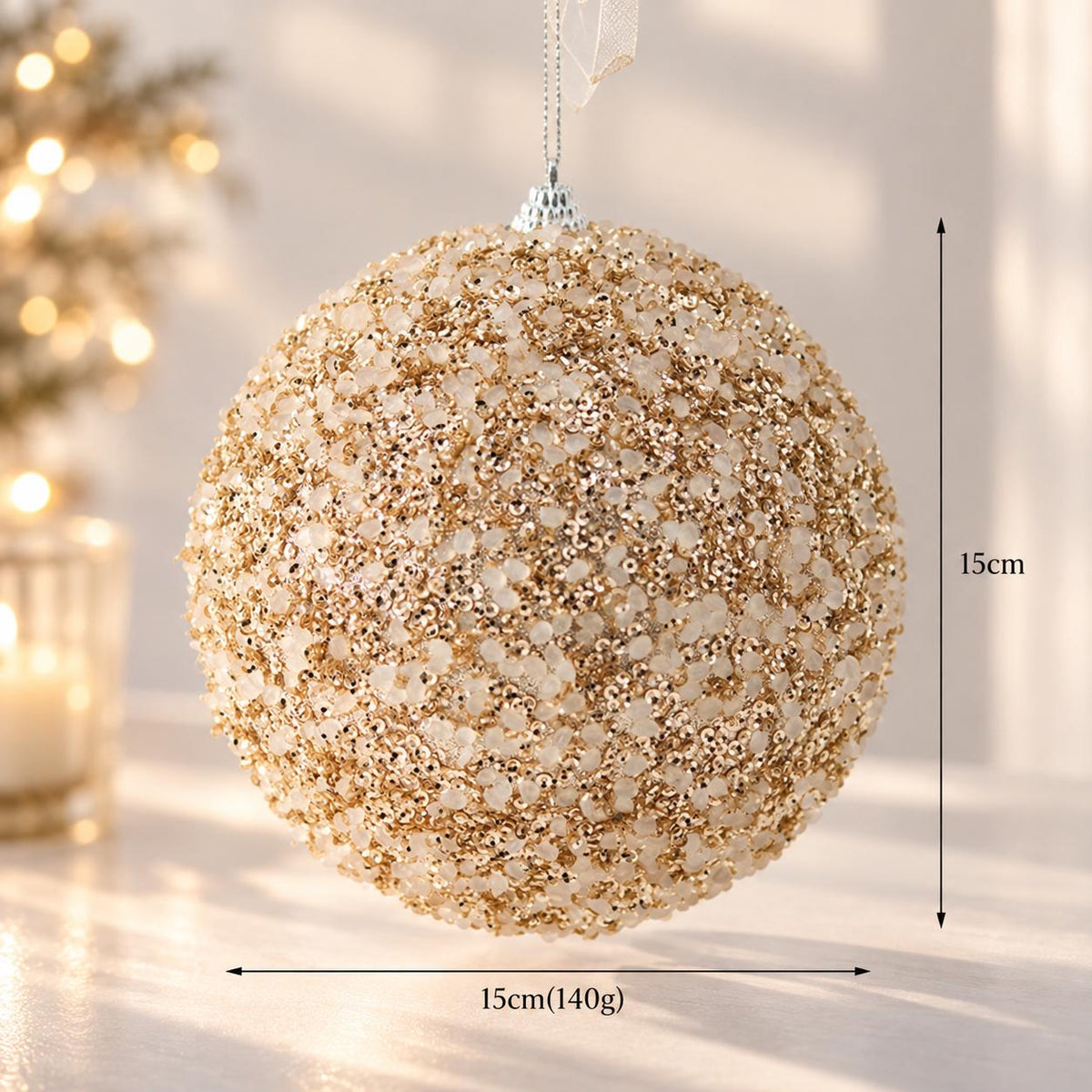 Champagne Gold Christmas Ornaments, Luxury Baubles, Glitter Tree Decorations, Elegant Holiday Decor