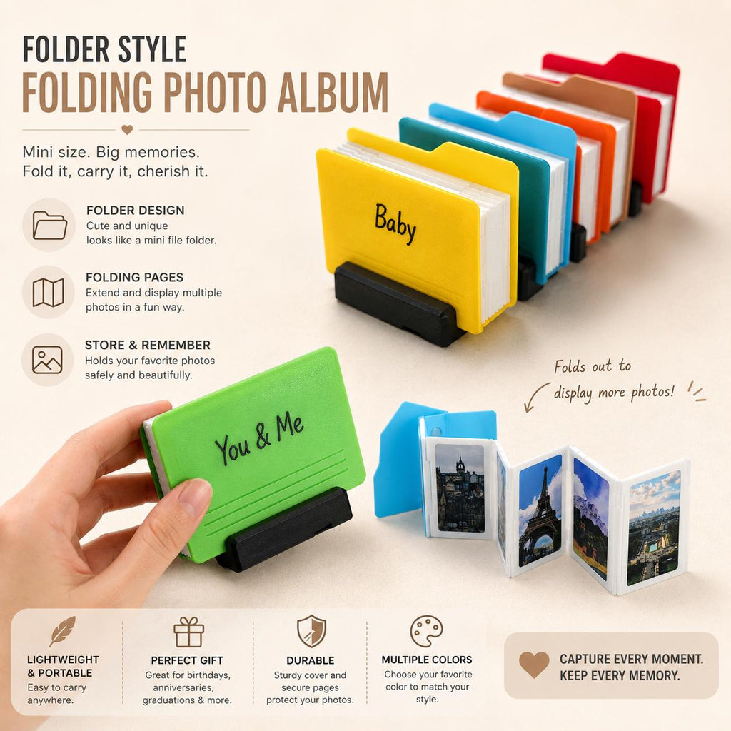 Mini Folder Style Folding Photo Album, Personalized Memory Book, Desk Photo Display