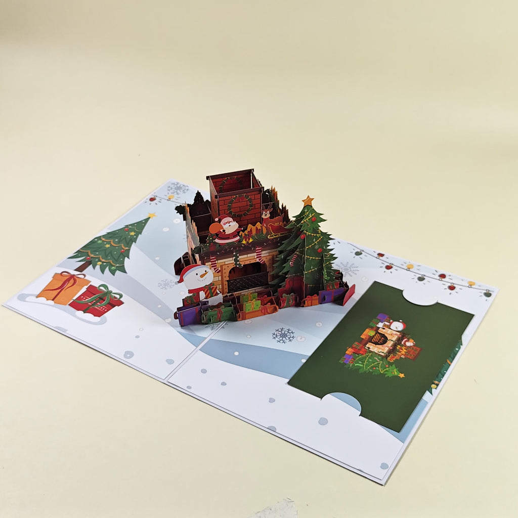 3D Christmas Fireplace Pop Up Card with Santa, Reindeer, Snowman and Festive Tree