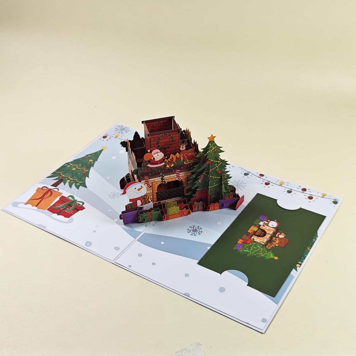 3D Christmas Fireplace Pop Up Card with Santa, Reindeer, Snowman and Festive Tree