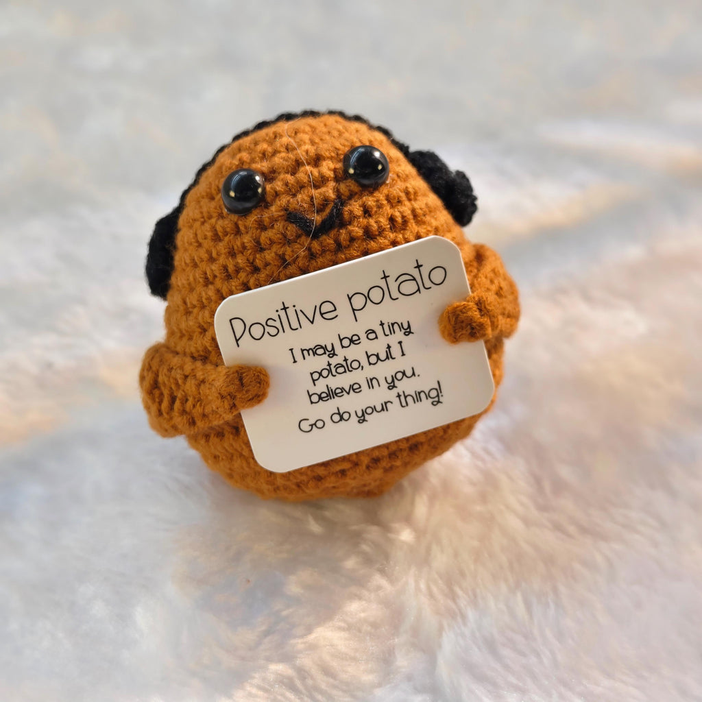 Crochet Positive Bunny Plush, Emotional Support Pocket Friend, Knitted Desk Buddy Gift
