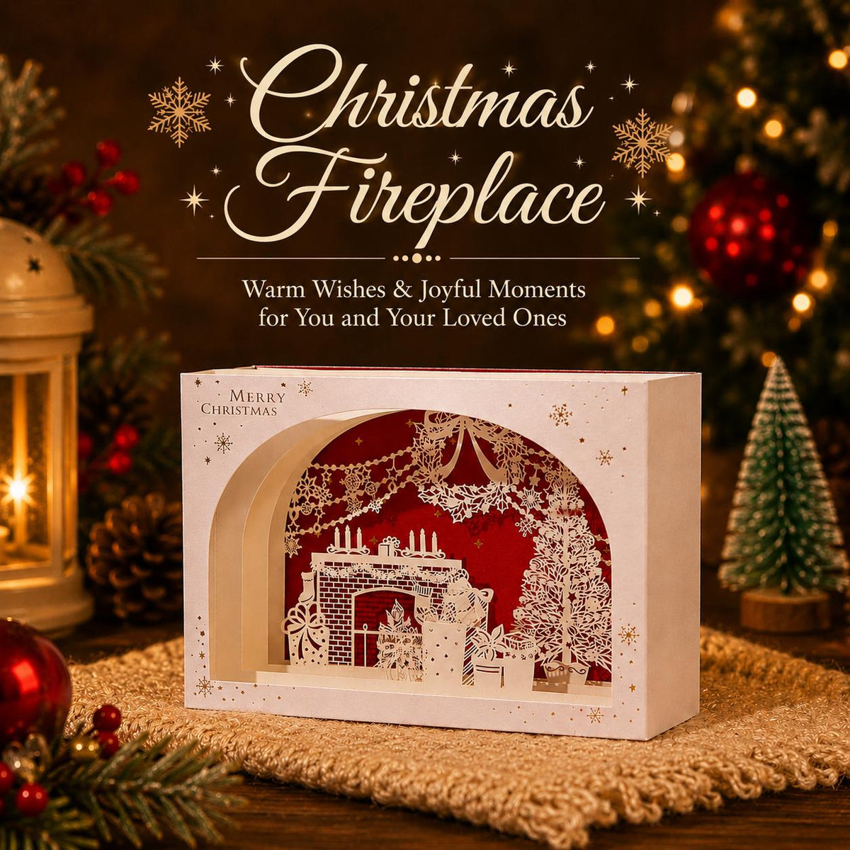 3D Pop‑up Christmas Greeting Card Laser Cut Paper Scene Desktop Decor Ornament