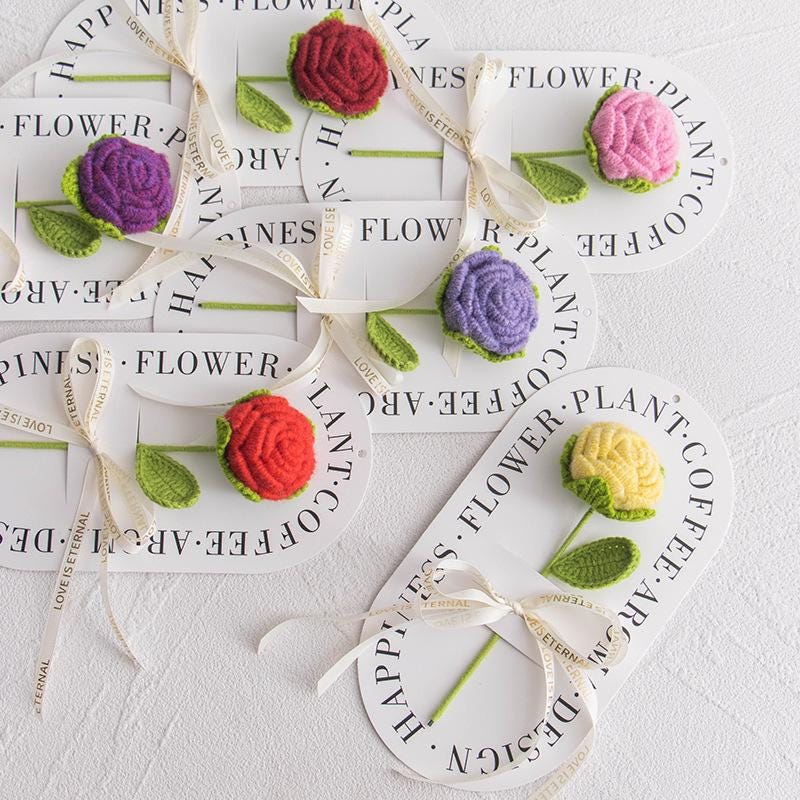 Handmade Crochet Rose Flower Knitted Rose Cotton Yarn Floral Decor