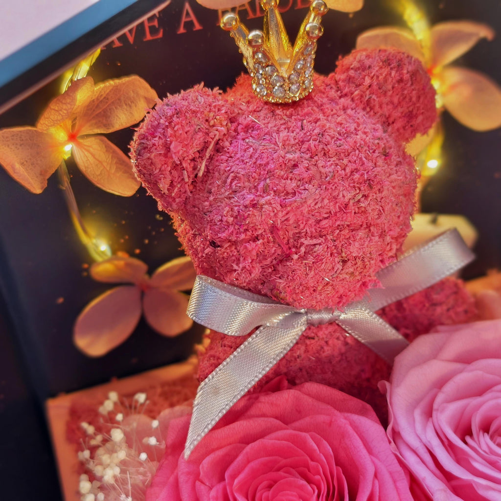 Preserved Real Rose Bear, Long Lasting Flower Arrangement, Romantic Anniversary Gift, Teddy Keepsake