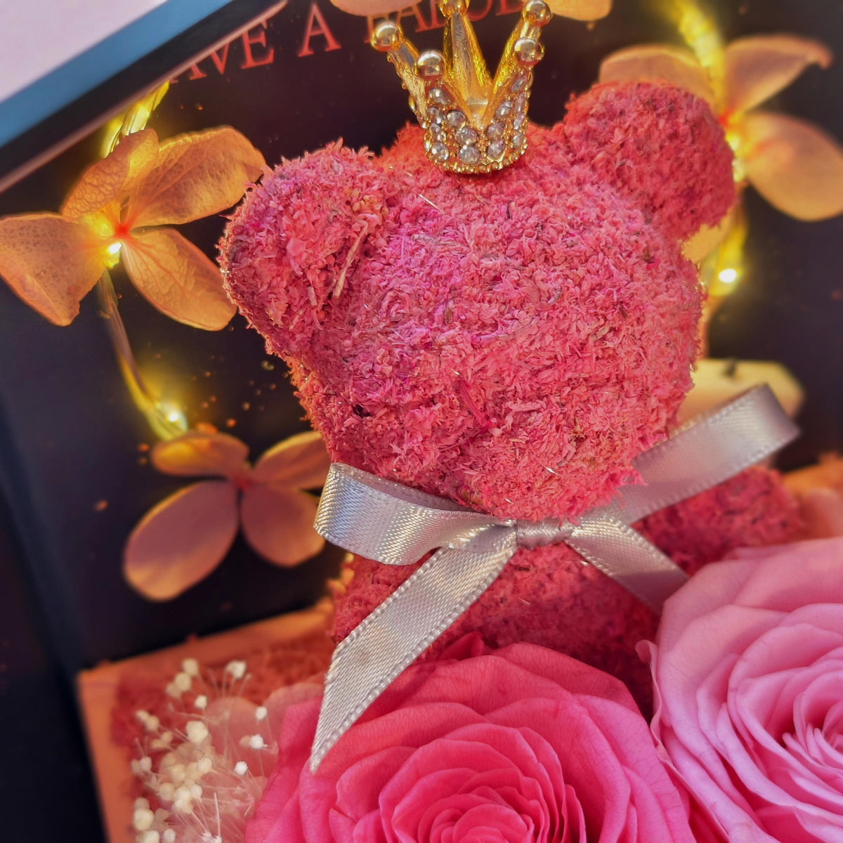 Preserved Real Rose Bear, Long Lasting Flower Arrangement, Romantic Anniversary Gift, Teddy Keepsake